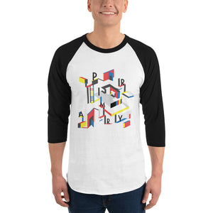 Abstract 3/4 sleeve raglan shirt