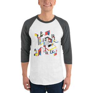 Abstract 3/4 sleeve raglan shirt